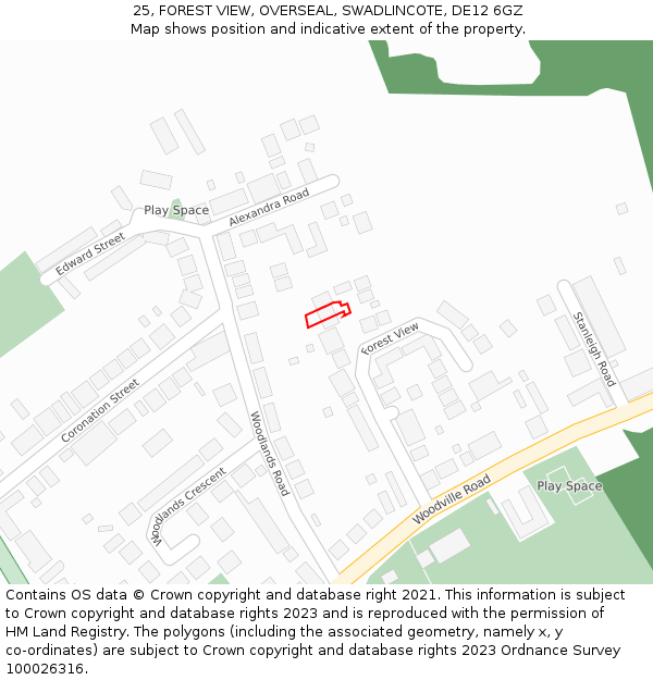 25, FOREST VIEW, OVERSEAL, SWADLINCOTE, DE12 6GZ: Location map and indicative extent of plot