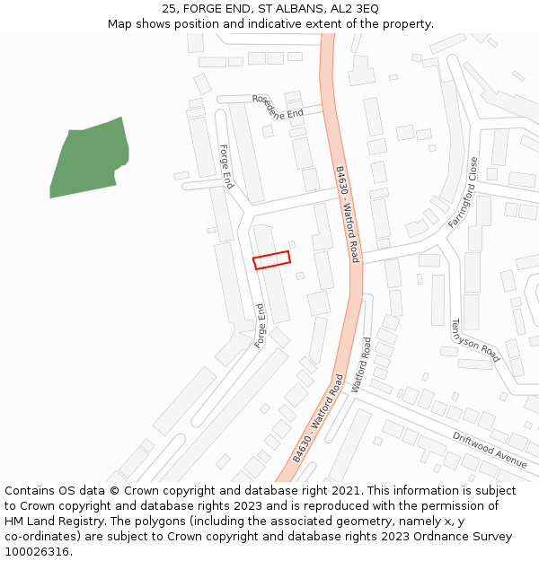 25, FORGE END, ST ALBANS, AL2 3EQ: Location map and indicative extent of plot