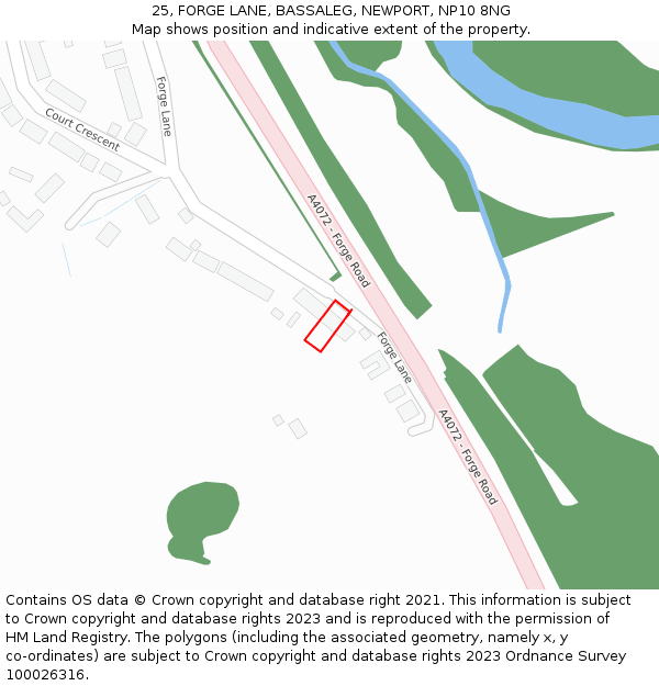 25, FORGE LANE, BASSALEG, NEWPORT, NP10 8NG: Location map and indicative extent of plot