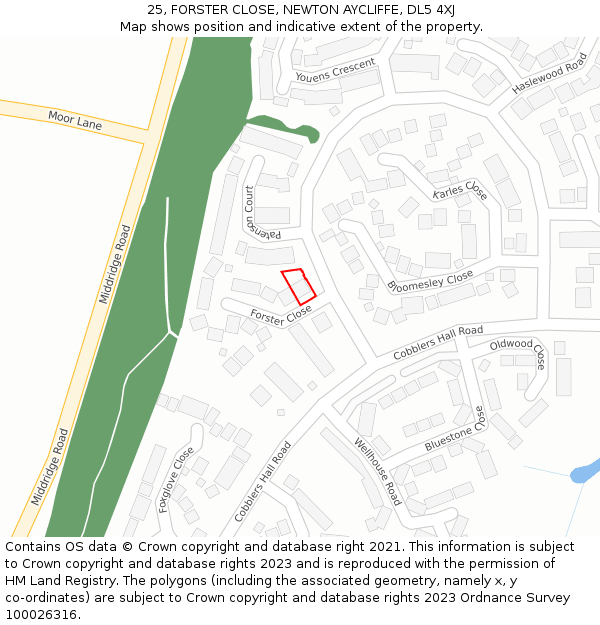 25, FORSTER CLOSE, NEWTON AYCLIFFE, DL5 4XJ: Location map and indicative extent of plot