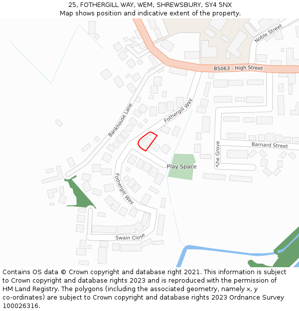 25, FOTHERGILL WAY, WEM, SHREWSBURY, SY4 5NX: Location map and indicative extent of plot