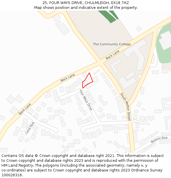 25, FOUR WAYS DRIVE, CHULMLEIGH, EX18 7AZ: Location map and indicative extent of plot