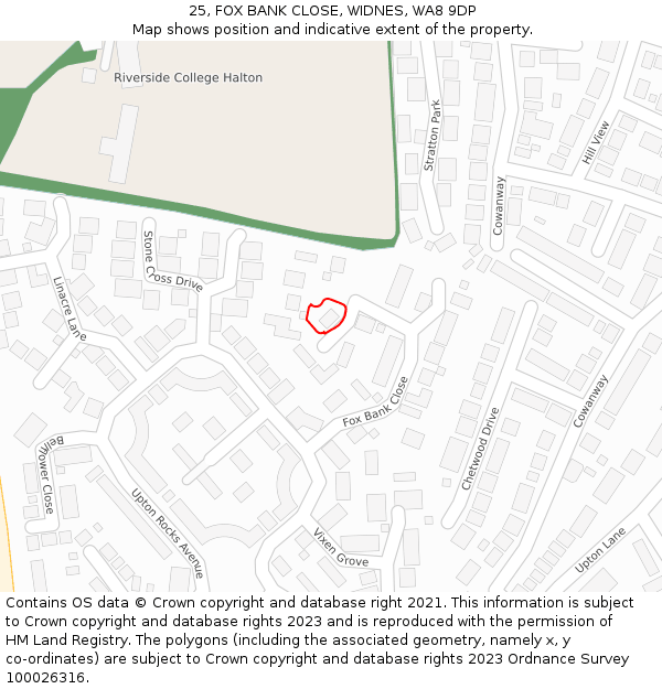 25, FOX BANK CLOSE, WIDNES, WA8 9DP: Location map and indicative extent of plot