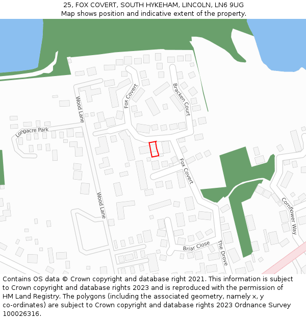 25, FOX COVERT, SOUTH HYKEHAM, LINCOLN, LN6 9UG: Location map and indicative extent of plot