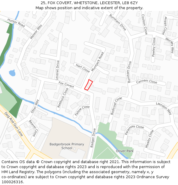 25, FOX COVERT, WHETSTONE, LEICESTER, LE8 6ZY: Location map and indicative extent of plot