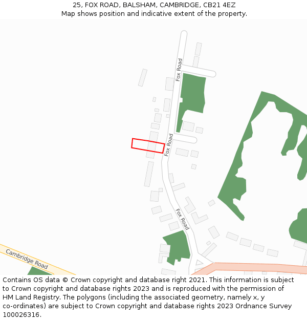 25, FOX ROAD, BALSHAM, CAMBRIDGE, CB21 4EZ: Location map and indicative extent of plot