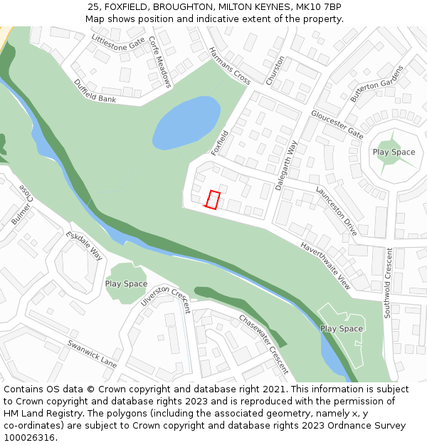 25, FOXFIELD, BROUGHTON, MILTON KEYNES, MK10 7BP: Location map and indicative extent of plot