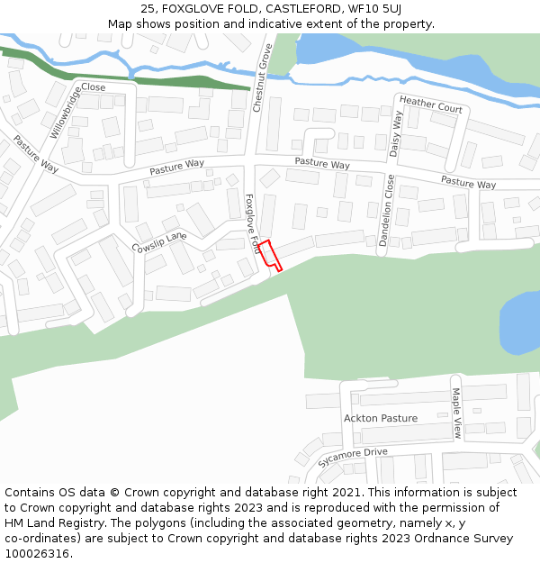 25, FOXGLOVE FOLD, CASTLEFORD, WF10 5UJ: Location map and indicative extent of plot