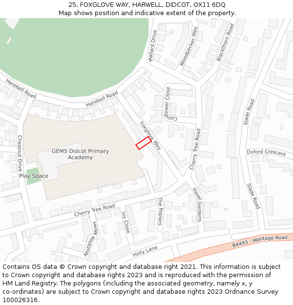 25, FOXGLOVE WAY, HARWELL, DIDCOT, OX11 6DQ: Location map and indicative extent of plot