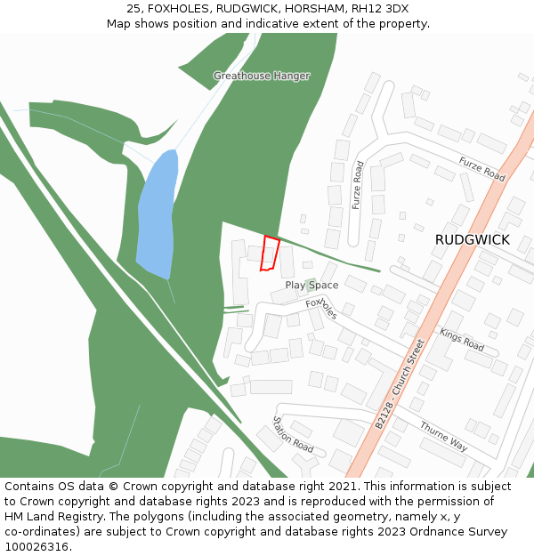 25, FOXHOLES, RUDGWICK, HORSHAM, RH12 3DX: Location map and indicative extent of plot