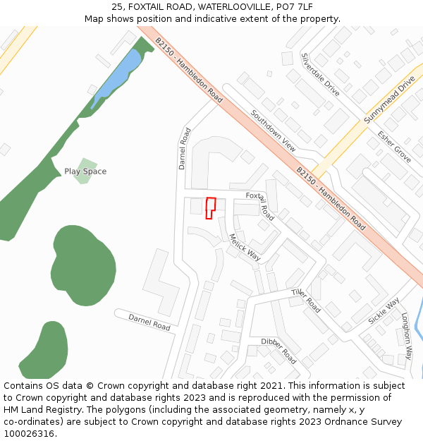 25, FOXTAIL ROAD, WATERLOOVILLE, PO7 7LF: Location map and indicative extent of plot