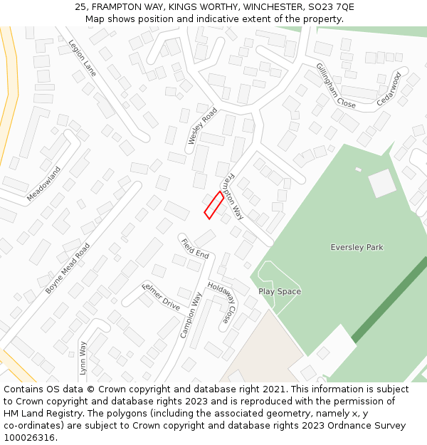 25, FRAMPTON WAY, KINGS WORTHY, WINCHESTER, SO23 7QE: Location map and indicative extent of plot