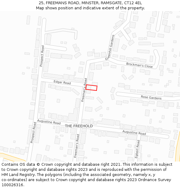 25, FREEMANS ROAD, MINSTER, RAMSGATE, CT12 4EL: Location map and indicative extent of plot