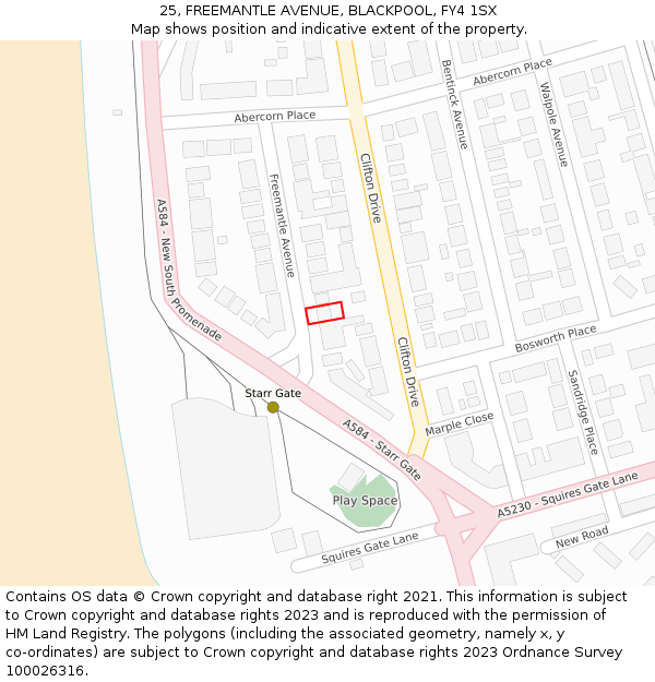 25, FREEMANTLE AVENUE, BLACKPOOL, FY4 1SX: Location map and indicative extent of plot