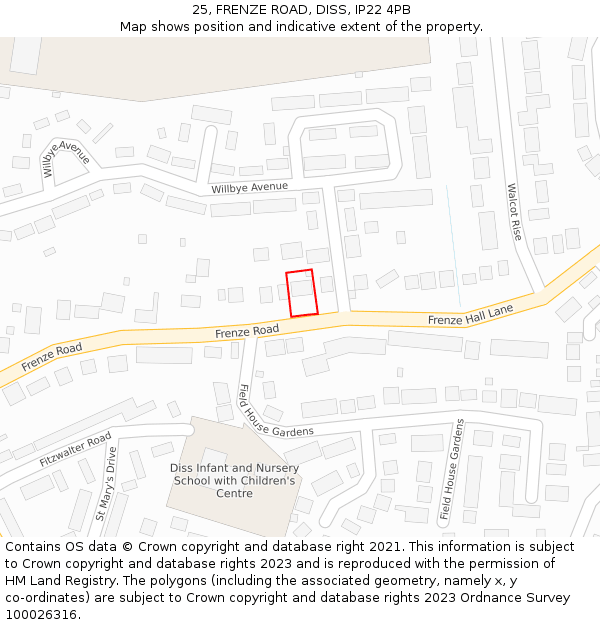 25, FRENZE ROAD, DISS, IP22 4PB: Location map and indicative extent of plot