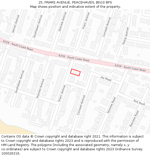 25, FRIARS AVENUE, PEACEHAVEN, BN10 8PS: Location map and indicative extent of plot