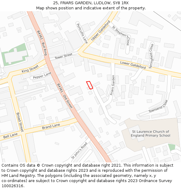 25, FRIARS GARDEN, LUDLOW, SY8 1RX: Location map and indicative extent of plot