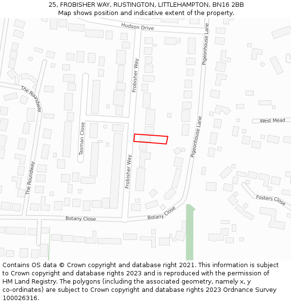 25, FROBISHER WAY, RUSTINGTON, LITTLEHAMPTON, BN16 2BB: Location map and indicative extent of plot