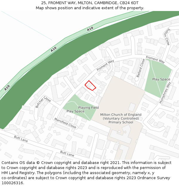 25, FROMENT WAY, MILTON, CAMBRIDGE, CB24 6DT: Location map and indicative extent of plot