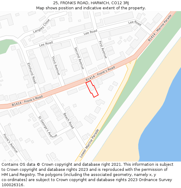 25, FRONKS ROAD, HARWICH, CO12 3RJ: Location map and indicative extent of plot