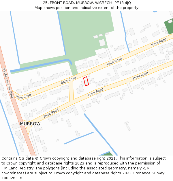 25, FRONT ROAD, MURROW, WISBECH, PE13 4JQ: Location map and indicative extent of plot