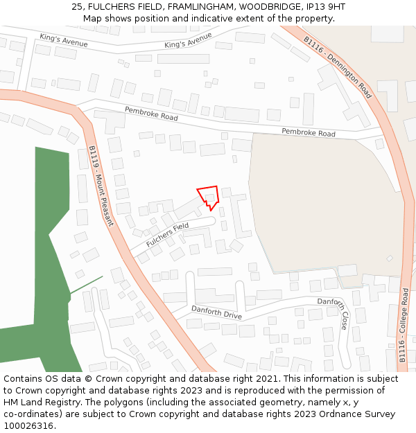 25, FULCHERS FIELD, FRAMLINGHAM, WOODBRIDGE, IP13 9HT: Location map and indicative extent of plot