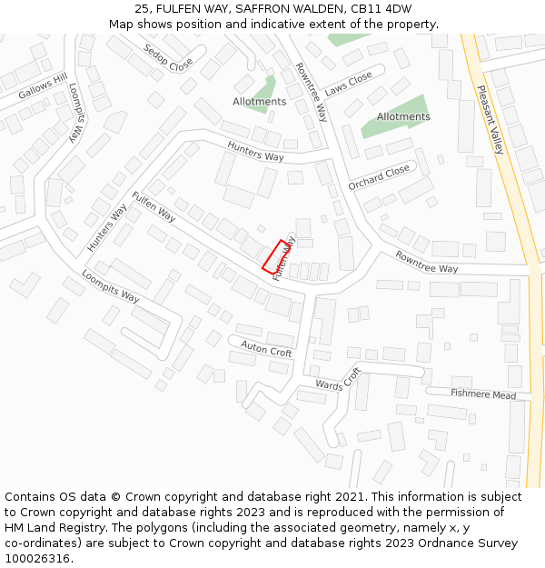 25, FULFEN WAY, SAFFRON WALDEN, CB11 4DW: Location map and indicative extent of plot