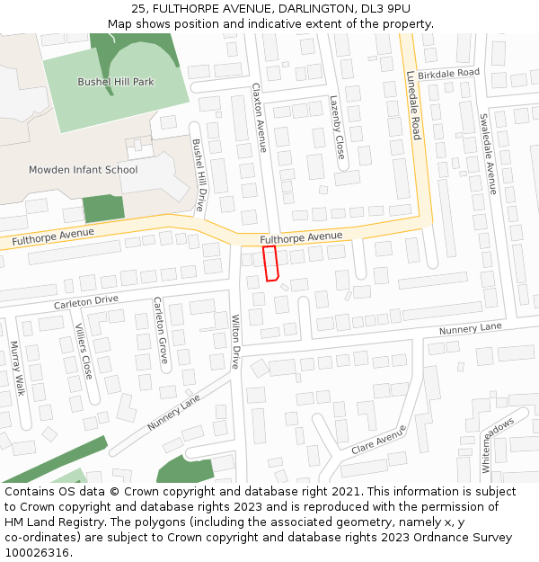 25, FULTHORPE AVENUE, DARLINGTON, DL3 9PU: Location map and indicative extent of plot