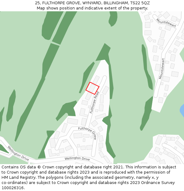 25, FULTHORPE GROVE, WYNYARD, BILLINGHAM, TS22 5QZ: Location map and indicative extent of plot