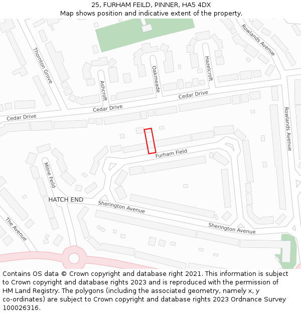 25, FURHAM FEILD, PINNER, HA5 4DX: Location map and indicative extent of plot