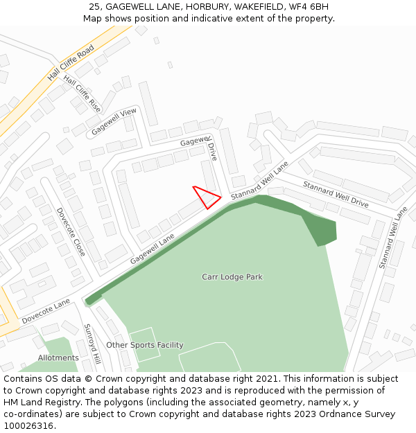 25, GAGEWELL LANE, HORBURY, WAKEFIELD, WF4 6BH: Location map and indicative extent of plot