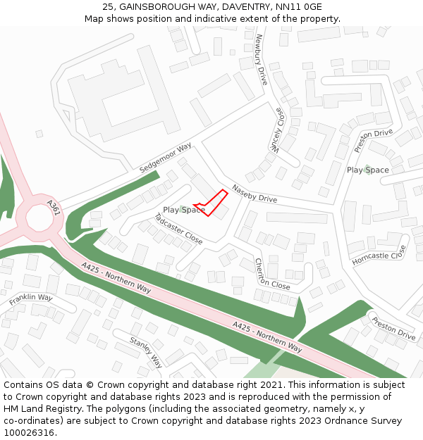25, GAINSBOROUGH WAY, DAVENTRY, NN11 0GE: Location map and indicative extent of plot