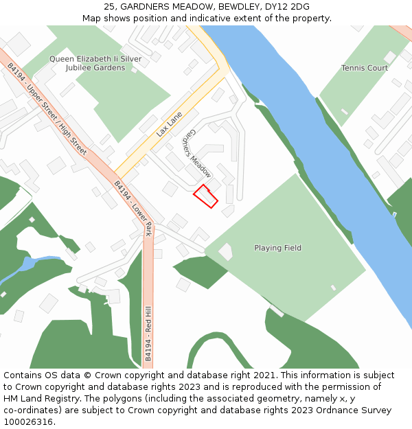 25, GARDNERS MEADOW, BEWDLEY, DY12 2DG: Location map and indicative extent of plot