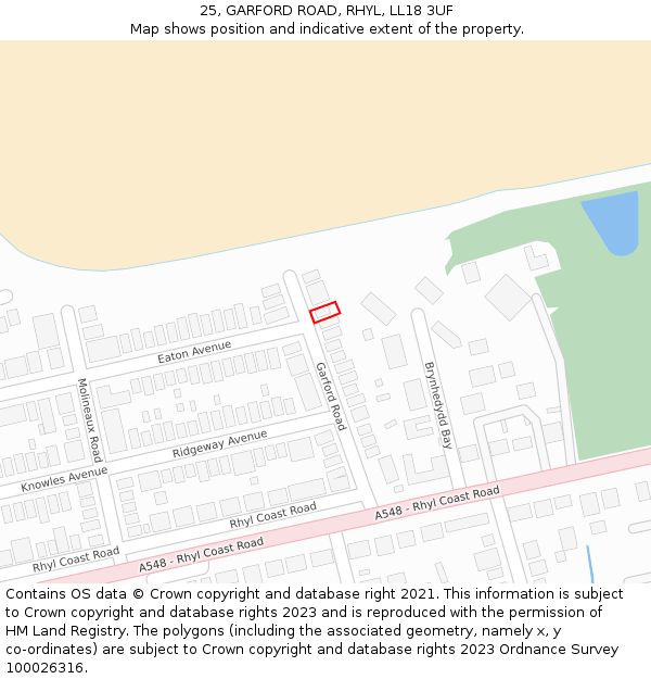 25, GARFORD ROAD, RHYL, LL18 3UF: Location map and indicative extent of plot