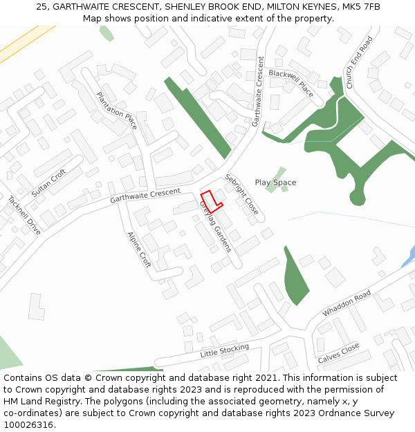 25, GARTHWAITE CRESCENT, SHENLEY BROOK END, MILTON KEYNES, MK5 7FB: Location map and indicative extent of plot