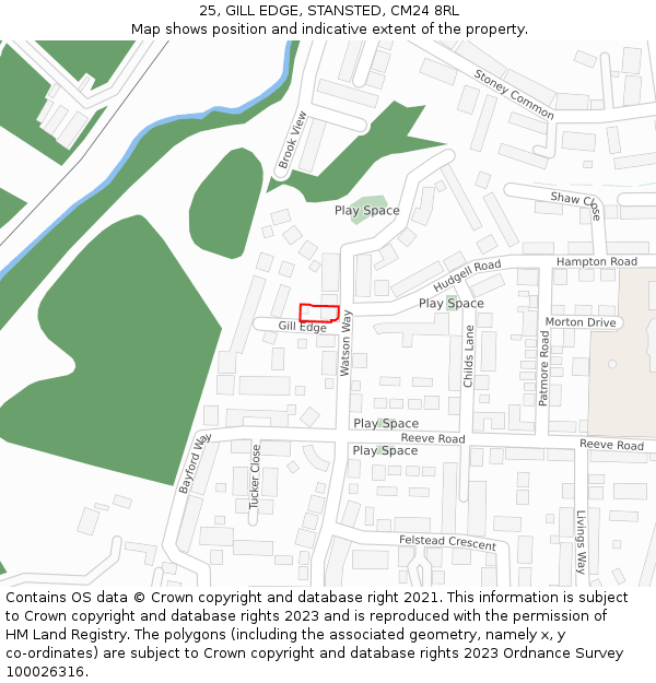 25, GILL EDGE, STANSTED, CM24 8RL: Location map and indicative extent of plot