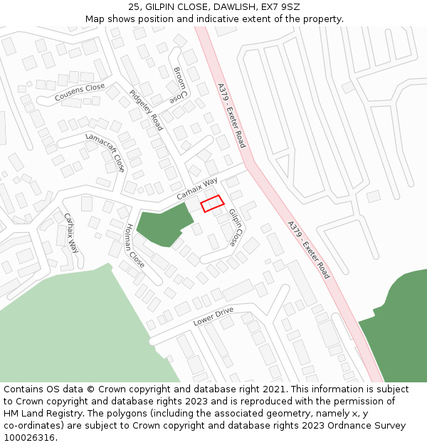 25, GILPIN CLOSE, DAWLISH, EX7 9SZ: Location map and indicative extent of plot