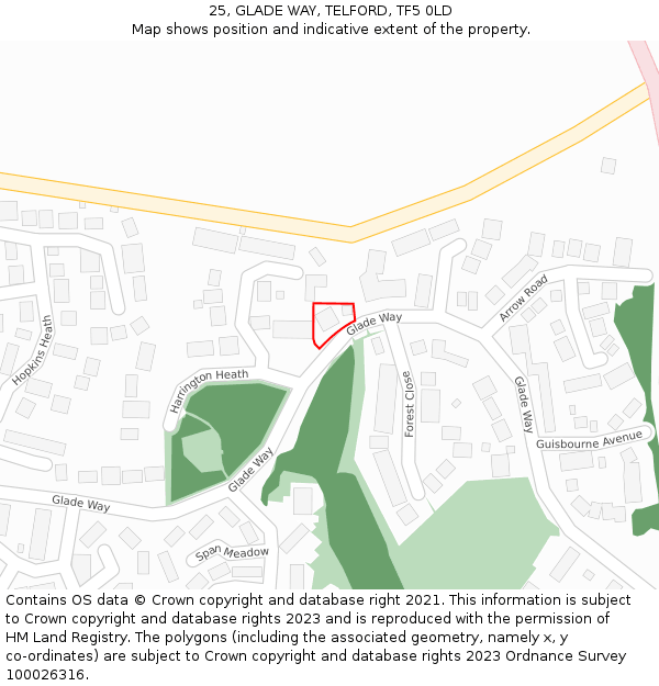 25, GLADE WAY, TELFORD, TF5 0LD: Location map and indicative extent of plot