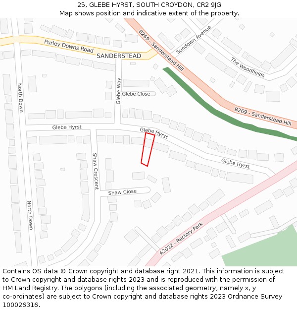 25, GLEBE HYRST, SOUTH CROYDON, CR2 9JG: Location map and indicative extent of plot