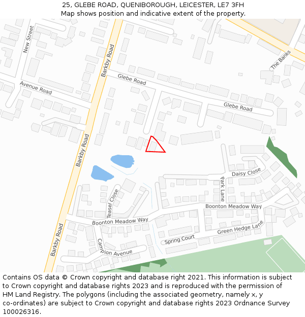 25, GLEBE ROAD, QUENIBOROUGH, LEICESTER, LE7 3FH: Location map and indicative extent of plot