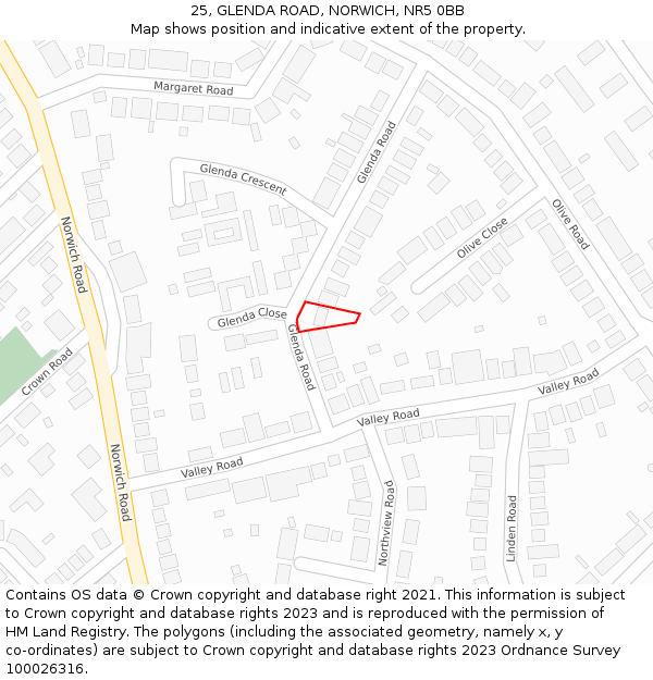 25, GLENDA ROAD, NORWICH, NR5 0BB: Location map and indicative extent of plot