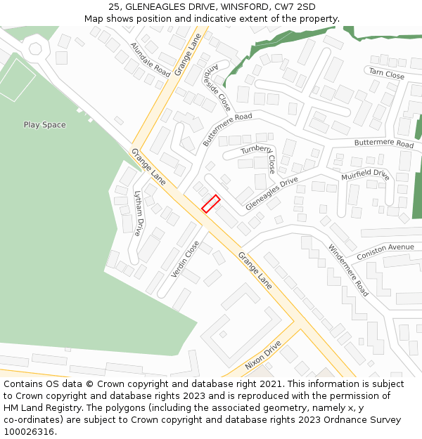 25, GLENEAGLES DRIVE, WINSFORD, CW7 2SD: Location map and indicative extent of plot