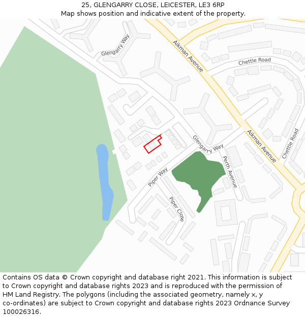 25, GLENGARRY CLOSE, LEICESTER, LE3 6RP: Location map and indicative extent of plot