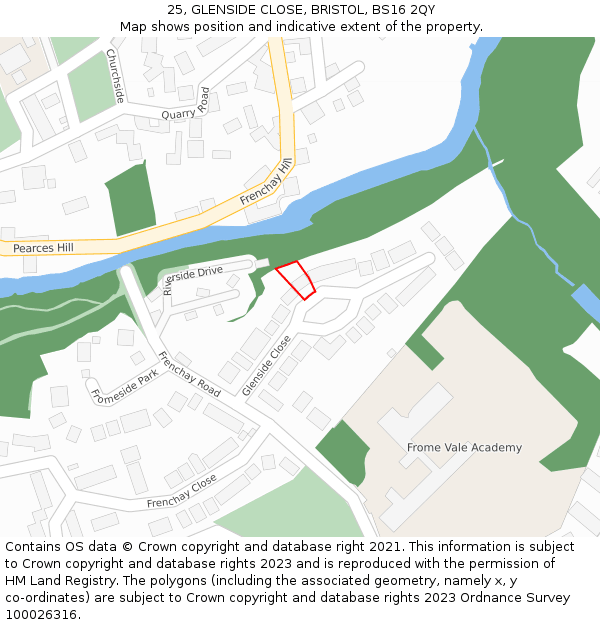 25, GLENSIDE CLOSE, BRISTOL, BS16 2QY: Location map and indicative extent of plot