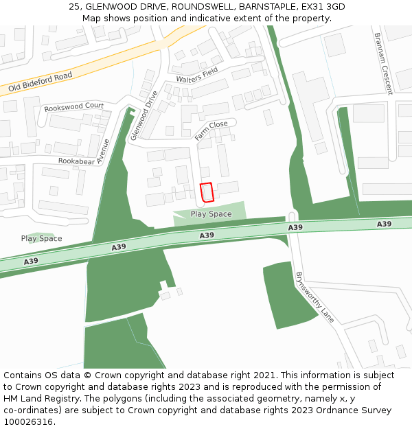 25, GLENWOOD DRIVE, ROUNDSWELL, BARNSTAPLE, EX31 3GD: Location map and indicative extent of plot