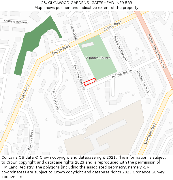 25, GLYNWOOD GARDENS, GATESHEAD, NE9 5RR: Location map and indicative extent of plot