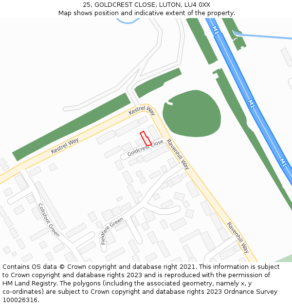 25, GOLDCREST CLOSE, LUTON, LU4 0XX: Location map and indicative extent of plot