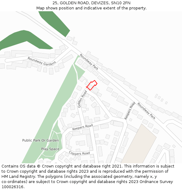 25, GOLDEN ROAD, DEVIZES, SN10 2FN: Location map and indicative extent of plot