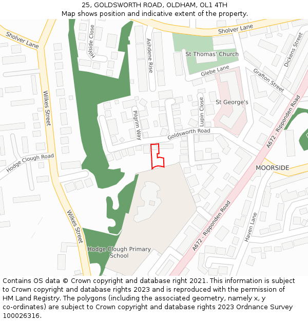 25, GOLDSWORTH ROAD, OLDHAM, OL1 4TH: Location map and indicative extent of plot