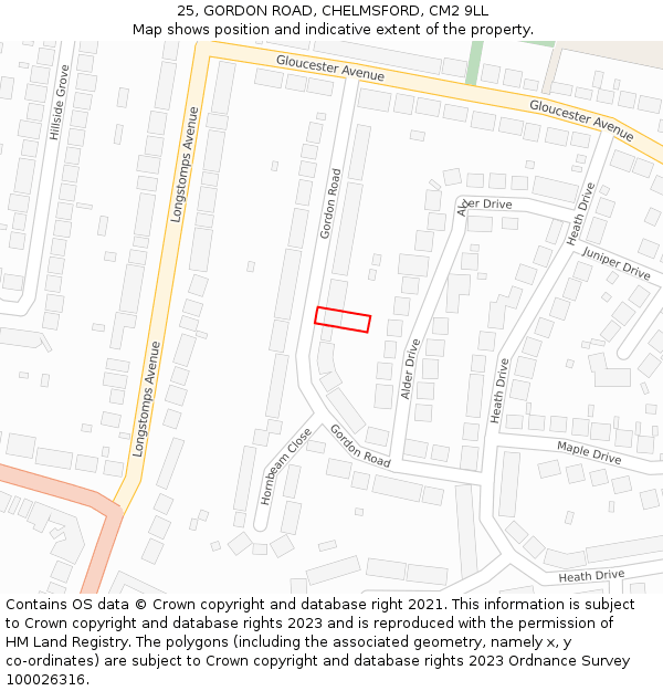 25, GORDON ROAD, CHELMSFORD, CM2 9LL: Location map and indicative extent of plot